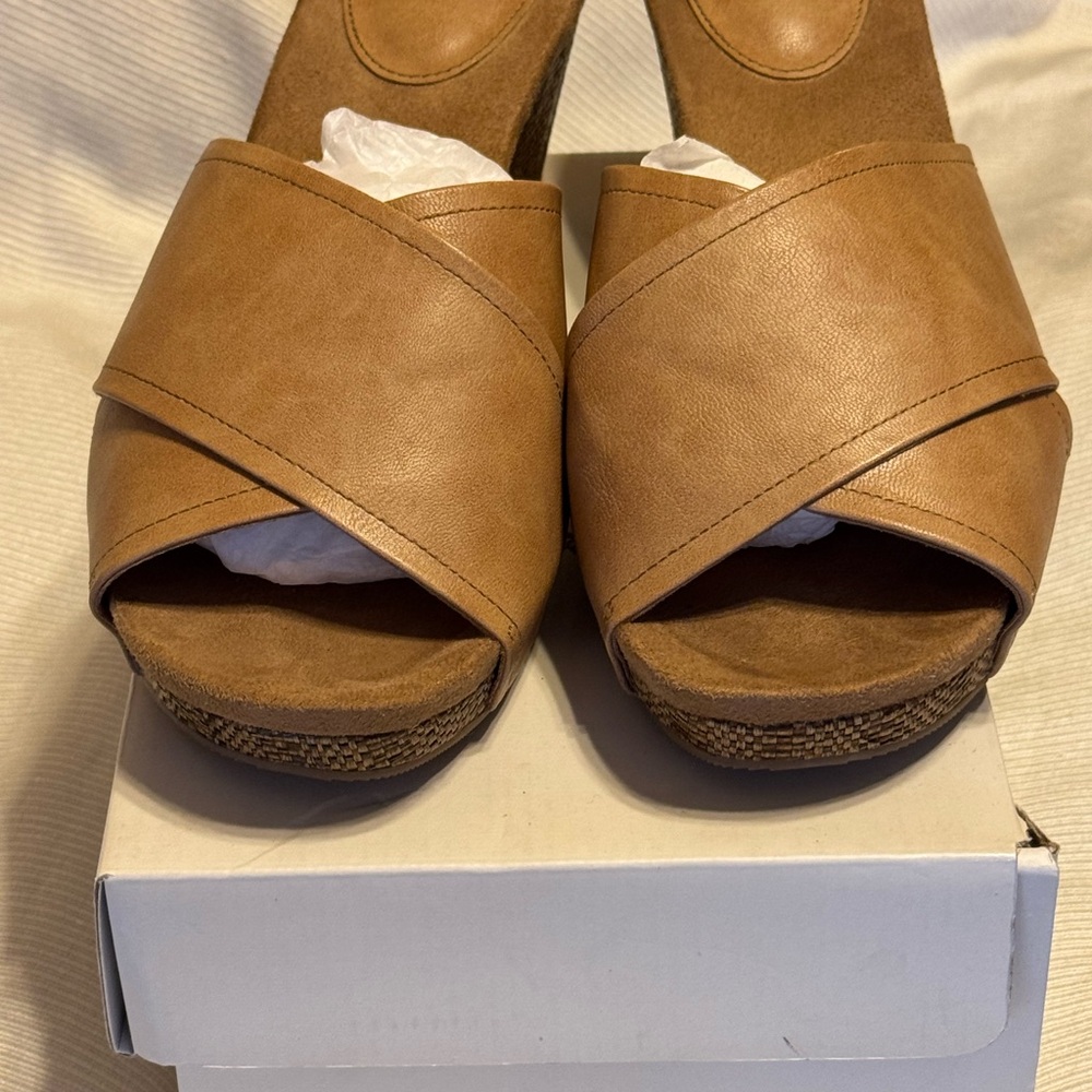 Style & Co. Brown Leather Mules